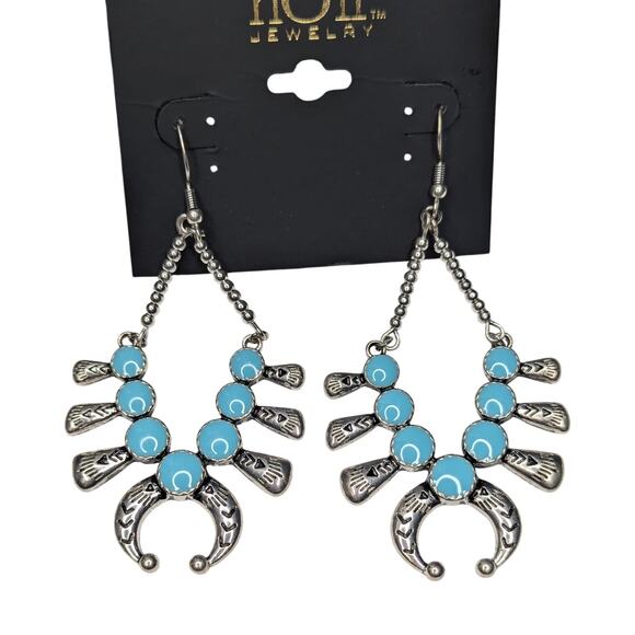 nOir Turquoise Squash Blossom Dangle Earrings - Picture 4 of 4